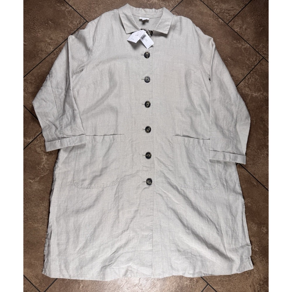 J. Jill Love Linen Oatmeal Beige Button Front Duster Jacket Trench Coat Size 3X